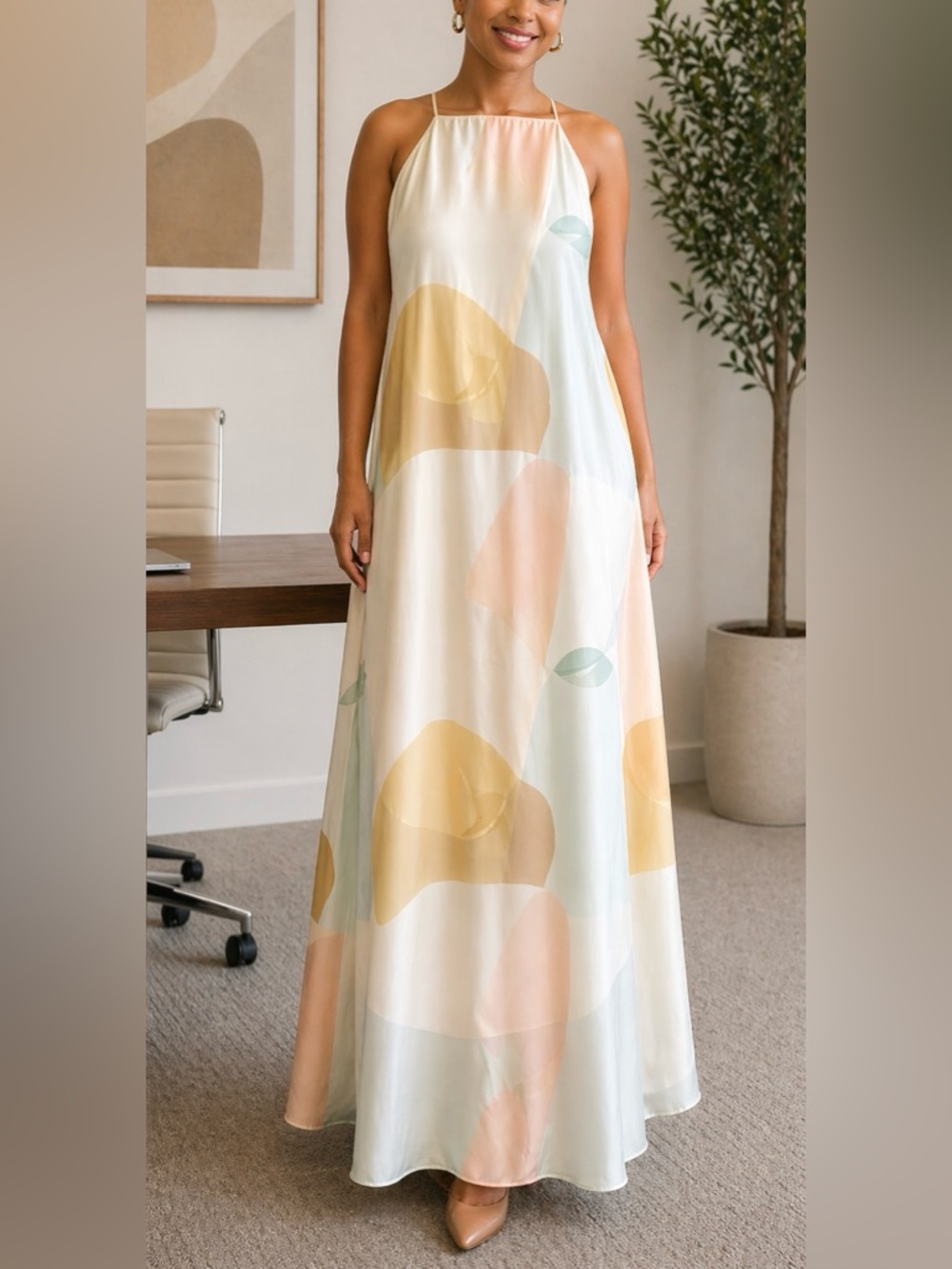 Cato Cream Multicolored Maxi Dress. Size 14.